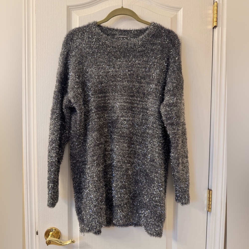 By Anthropologie Eyelash Knit Mini Sweater Dress | Size XS | Gray Sparkle